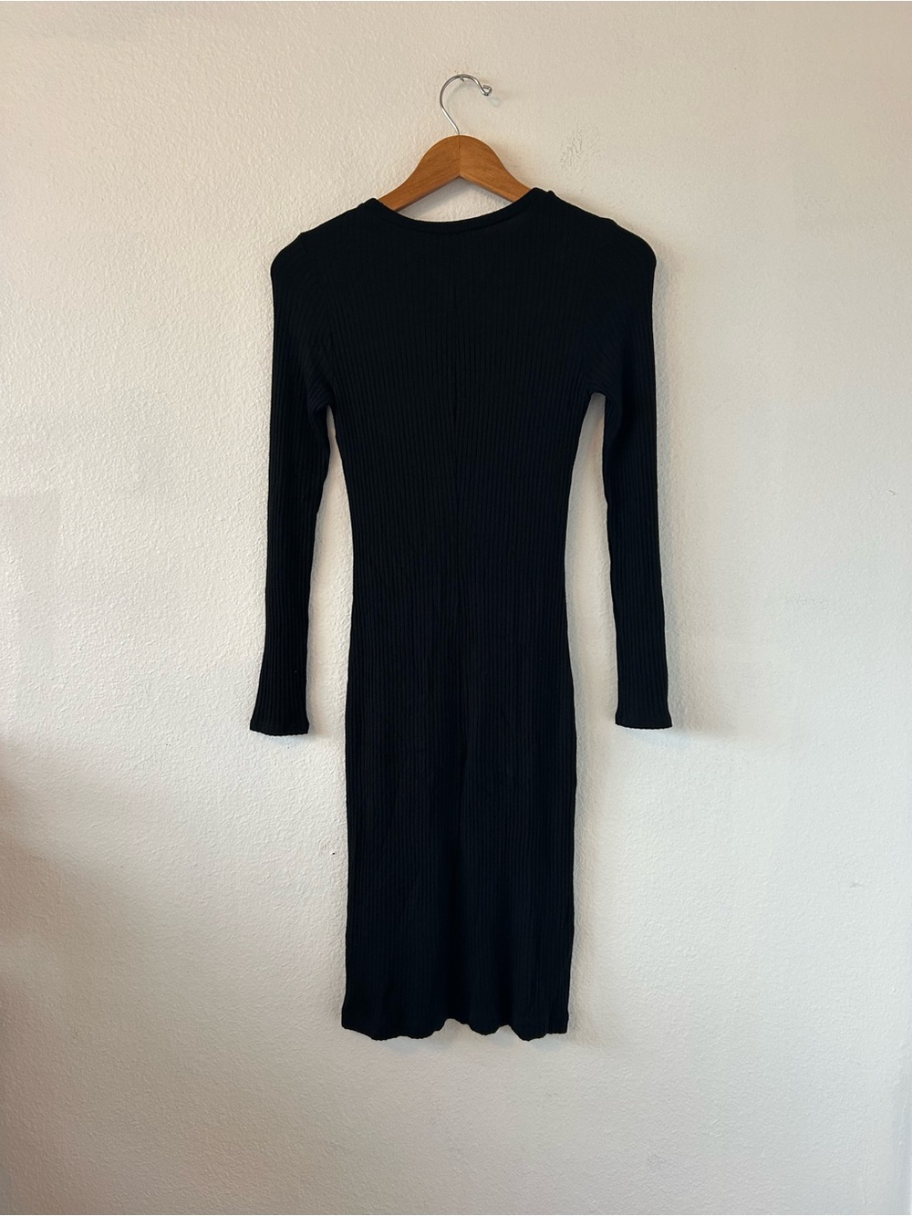 Reformation Jeans Black Ribbed Long Sleeve Bodycon Dress Size S
